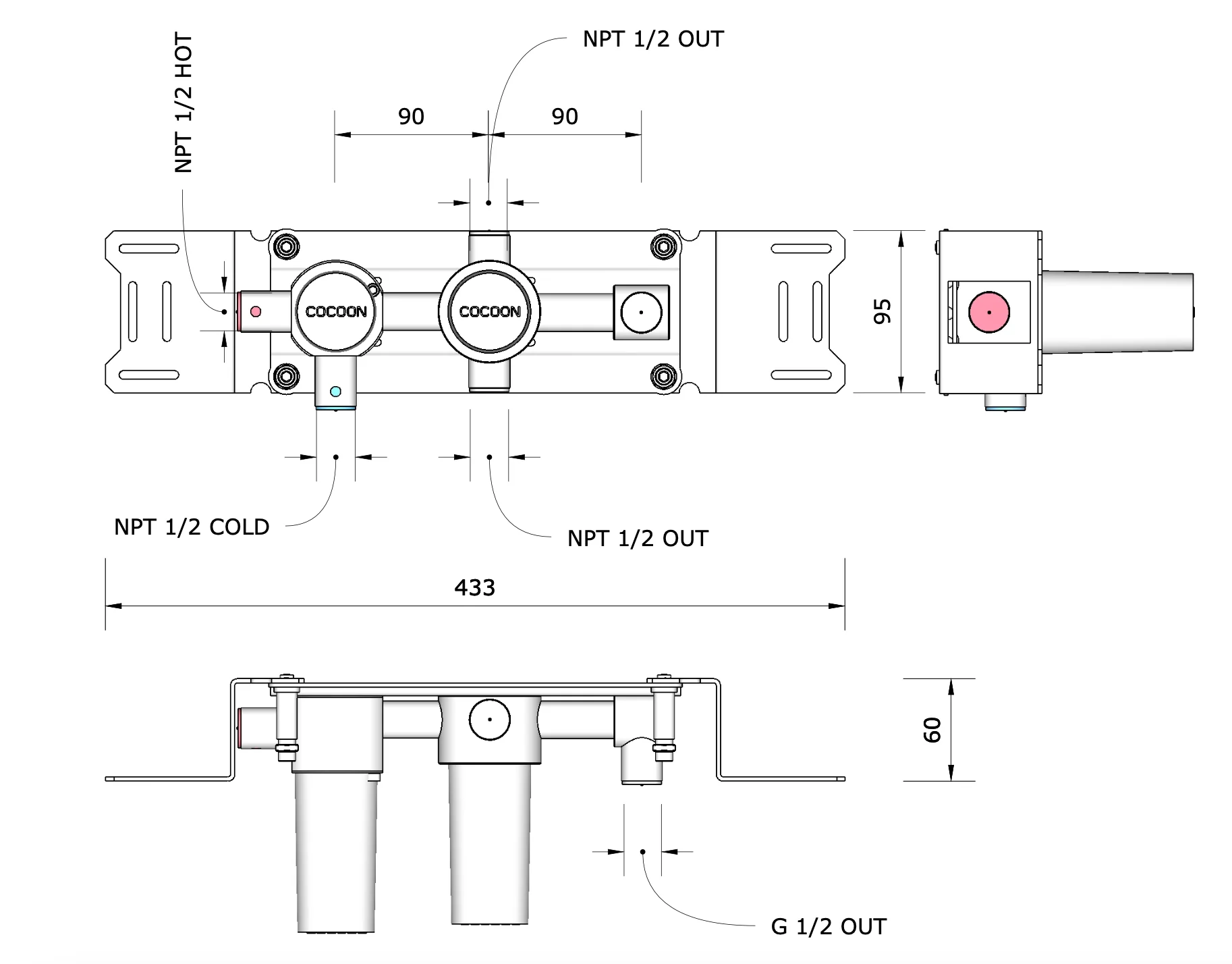 BOX23-USA Build-in part thermostat, diverter & outlet